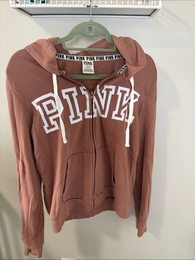 PINK rust orange  Zip-Up Hoodie with White Lettering